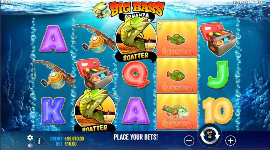Big Bass Bonanza slot gameplay showing fishing theme and bonus features